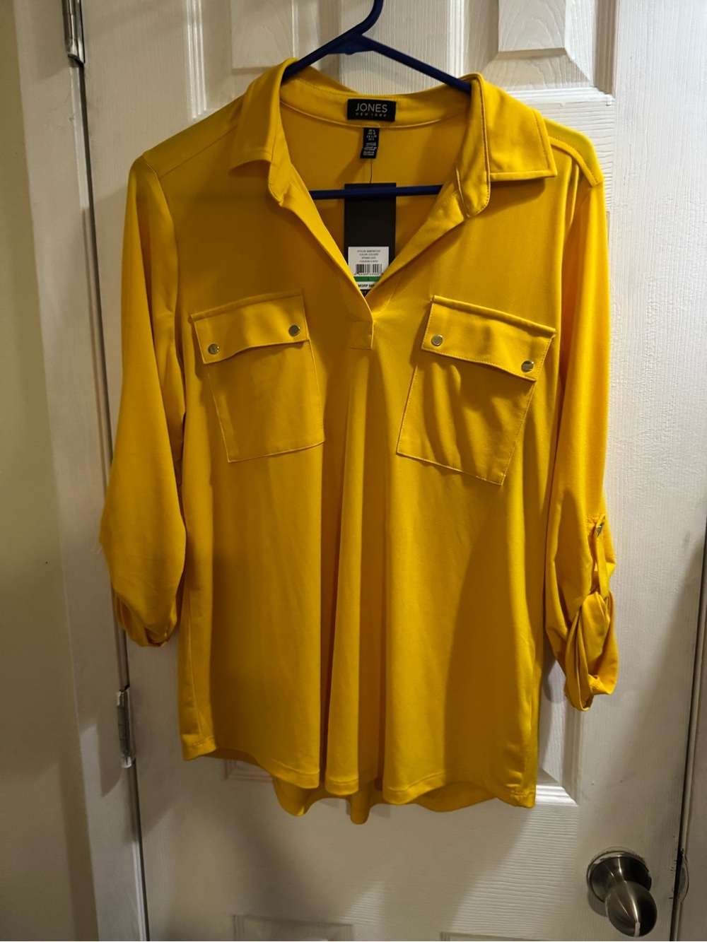 Jones New York Women’s Golden Yellow Roll Blouse Size Large NWT